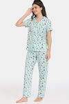 Rosaline Bon Appetit Knit Cotton Pyjama Set - Opal Blue — thumbnail 2